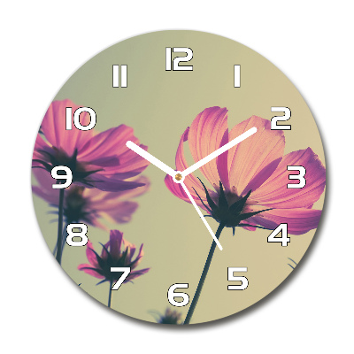 Wanduhr glas rund Rosa Blüten