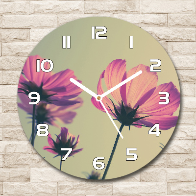 Wanduhr glas rund Rosa Blüten