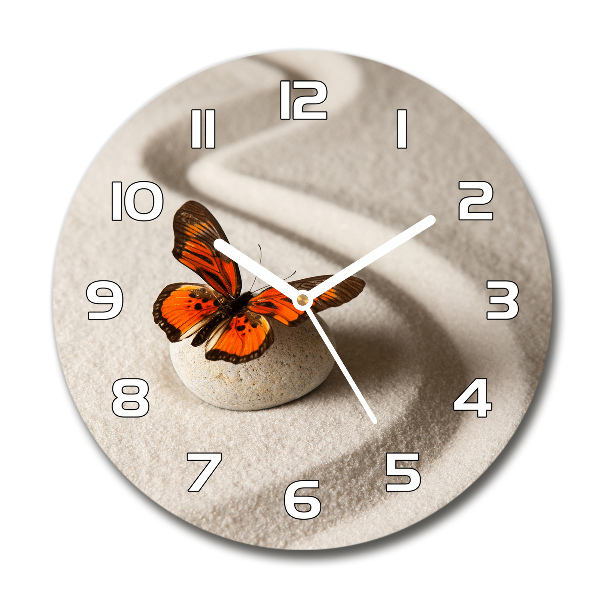 Wanduhr rund Zen-Stein und Schmetterling