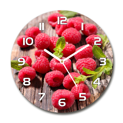 Wanduhr glas rund Himbeeren