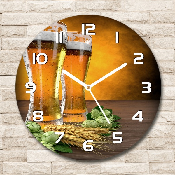 Wanduhr rund Zwei Gläser Bier