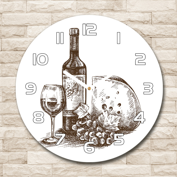 Wanduhr glas rund Wein und Snacks