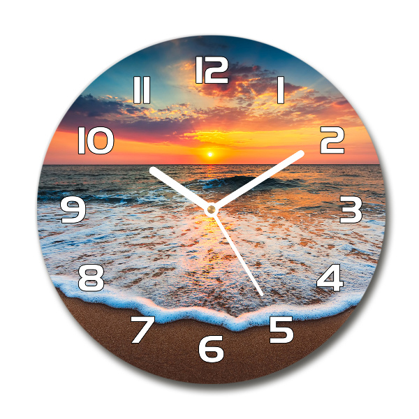 Wanduhr rund Sonnenuntergang über dem Meer