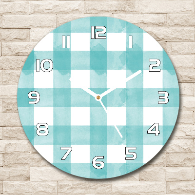 Wanduhr rund Blau kariert