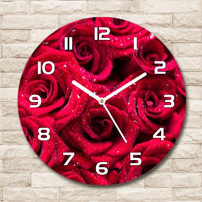 Wanduhr glas rund Tropfen auf Rosen