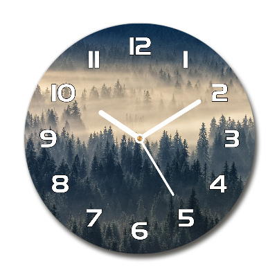 Wanduhr glas rund Nebel über dem Wald