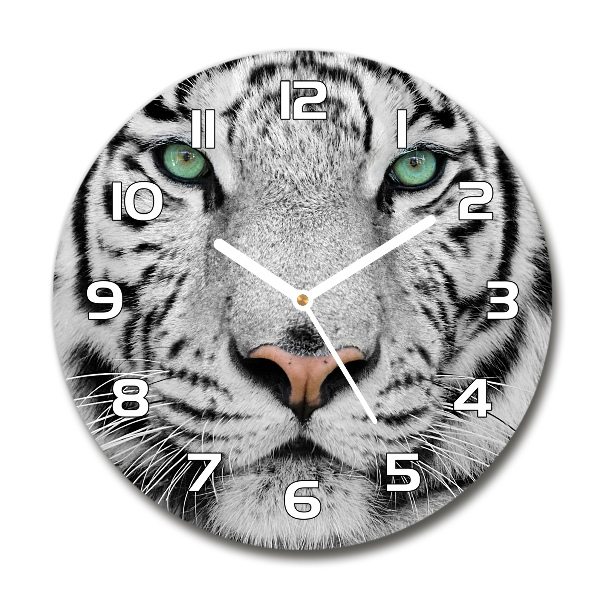 Wanduhr glas rund Weißer Tiger