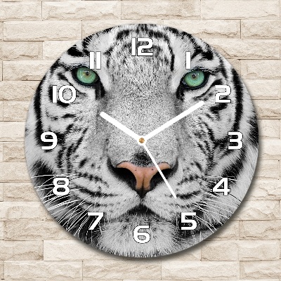 Wanduhr glas rund Weißer Tiger
