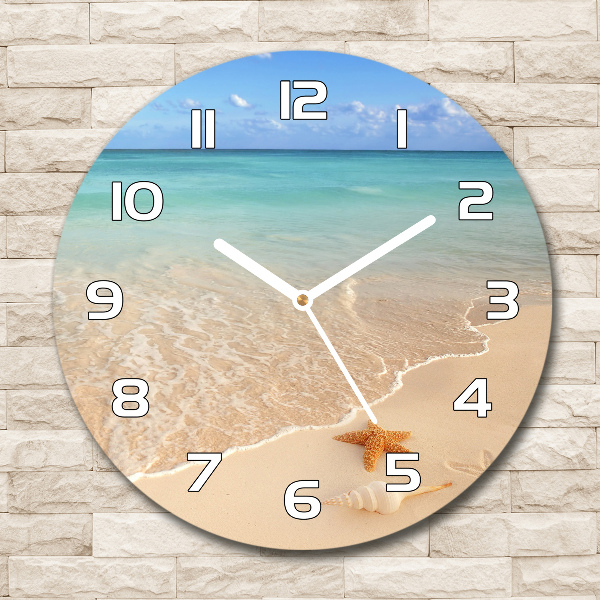 Wanduhr rund Seesterne am Strand