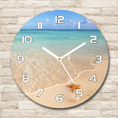 Wanduhr rund Seesterne am Strand