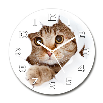 Wanduhr glas rund Katze