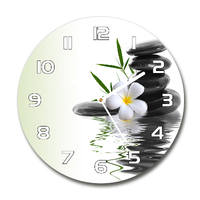 Wanduhr glas rund Orchidee und Steine