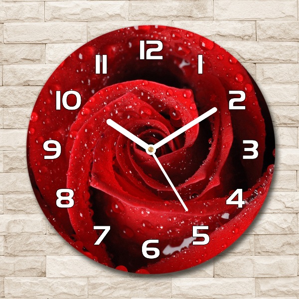 Wanduhr rund Tropfen auf einer Rose