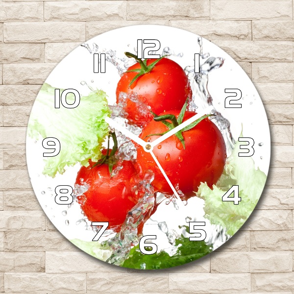 Wanduhr glas rund Tomaten und Salat