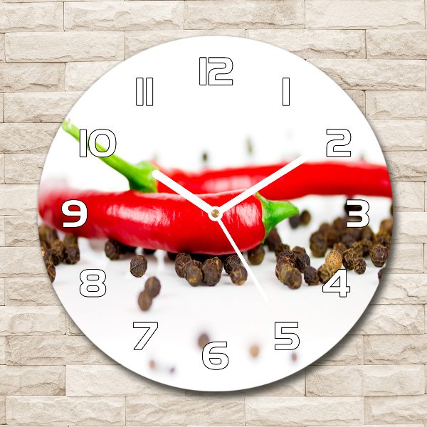 Wanduhr rund Chili und Pfeffer