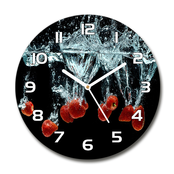 Wanduhr glas rund Erdbeeren unter Wasser