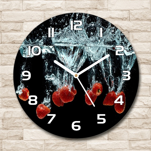 Wanduhr glas rund Erdbeeren unter Wasser