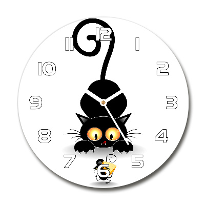 Wanduhr glas rund Katz und Maus