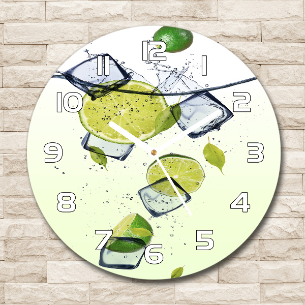 Wanduhr glas rund Limetten und Eis