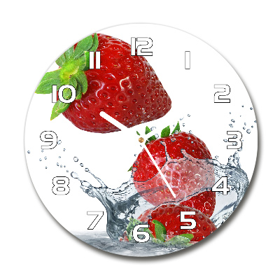 Wanduhr glas rund Erdbeeren und Wasser