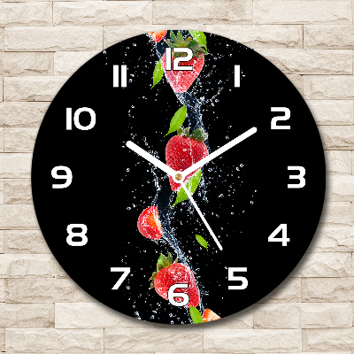 Wanduhr glas rund Erdbeeren und Wasser