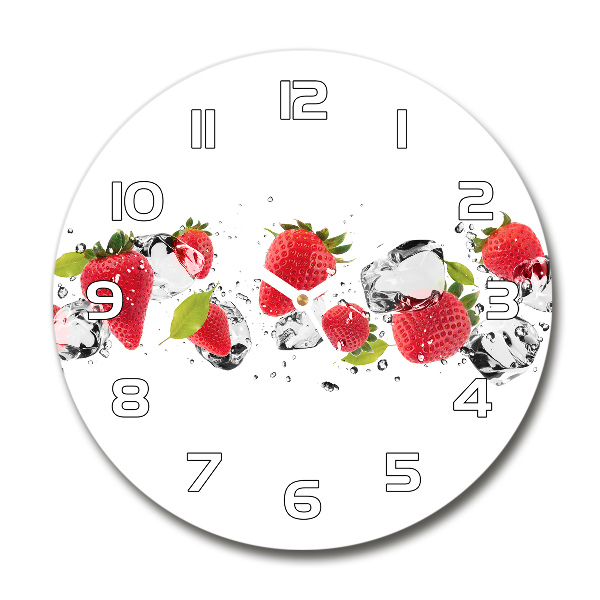 Wanduhr glas rund Erdbeeren und Wasser
