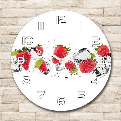 Wanduhr glas rund Erdbeeren und Wasser