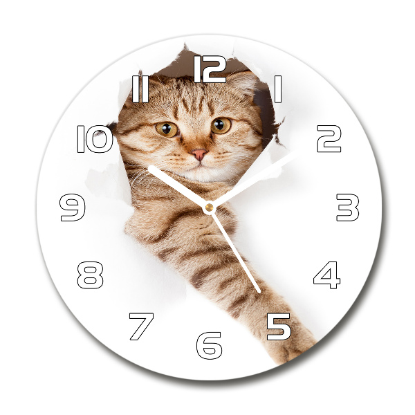 Wanduhr glas rund Katze