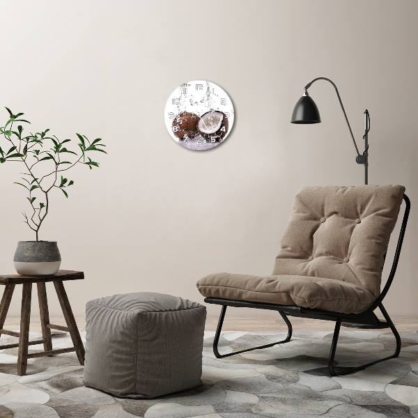 Wanduhr glas rund Kokosnuss und Wasser