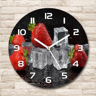 Wanduhr glas rund Erdbeeren mit Eis