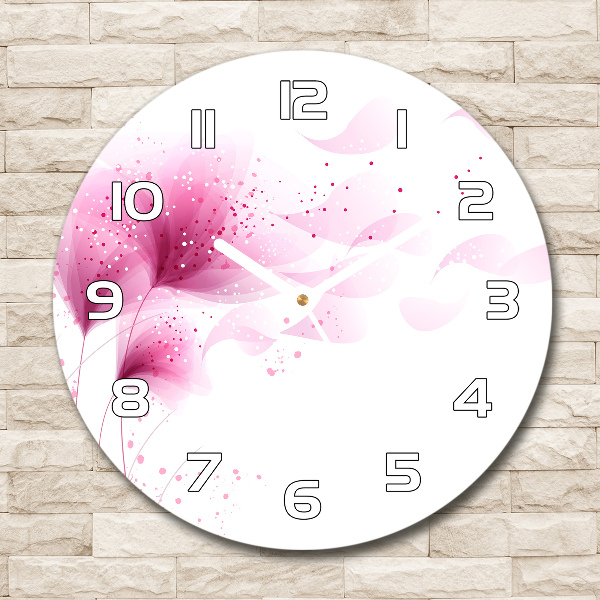 Wanduhr glas rund Rosa Blume