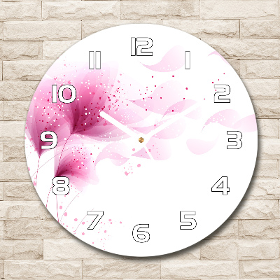 Wanduhr glas rund Rosa Blume
