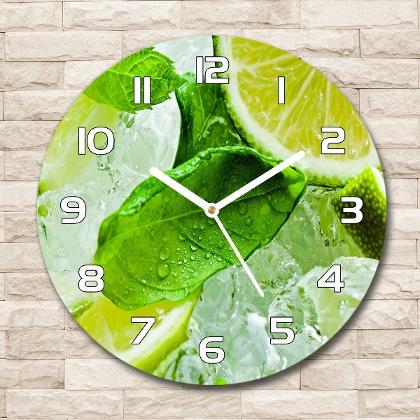 Wanduhr glas rund Limette mit Eis