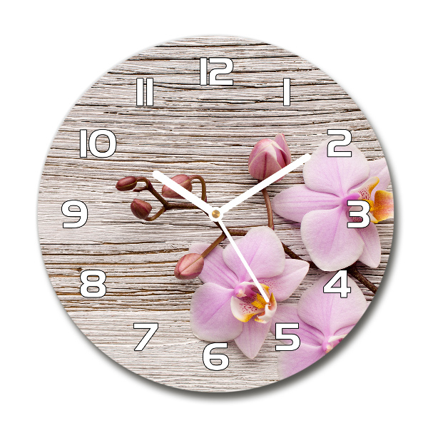Wanduhr rund Orchidee auf Holz