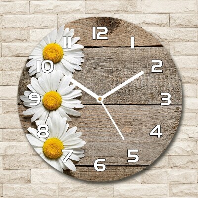 Wanduhr glas rund Gänseblümchenholz