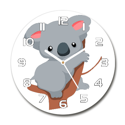 Wanduhr glas rund Koala auf einem Baum