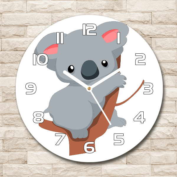 Wanduhr glas rund Koala auf einem Baum