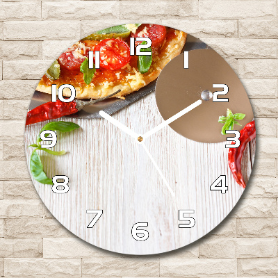 Wanduhr glas rund Pizza