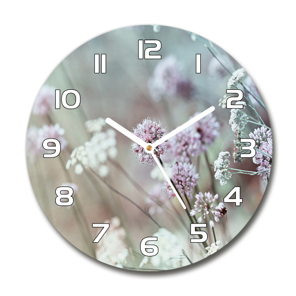 Wanduhr glas rund Wildblumen