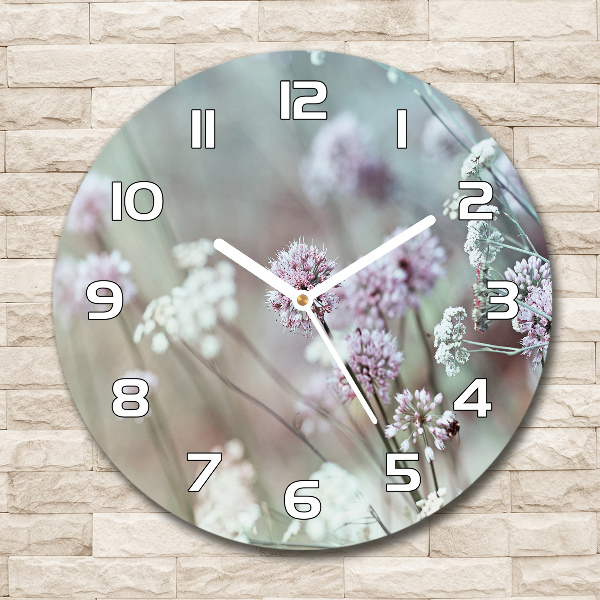 Wanduhr glas rund Wildblumen