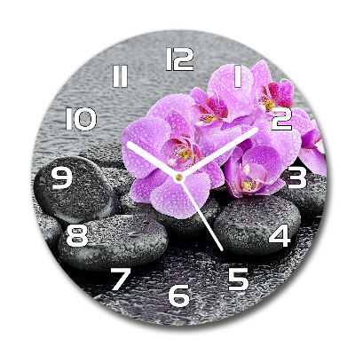 Wanduhr glas rund Orchideensteine