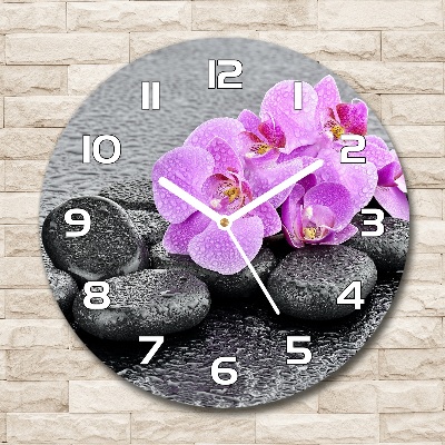 Wanduhr glas rund Orchideensteine