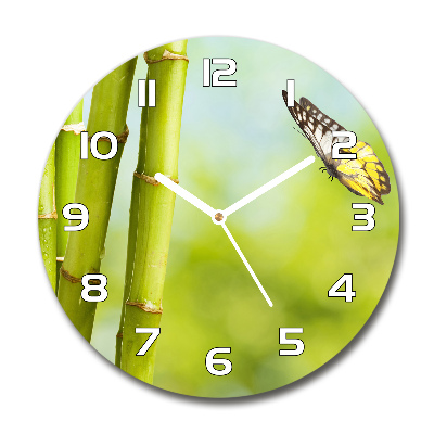 Wanduhr rund Bambus und Schmetterling