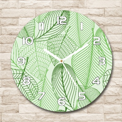 Wanduhr glas rund Blättermuster