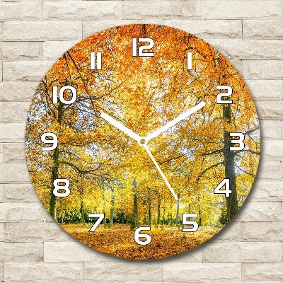 Wanduhr rund Wald im Herbst
