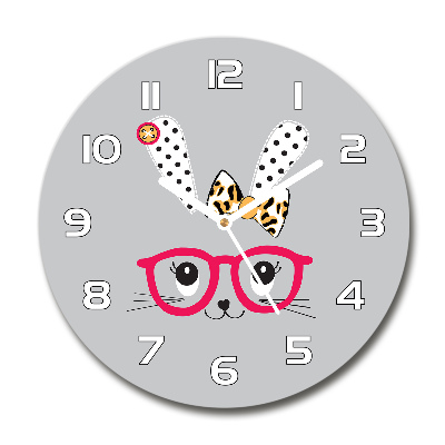 Wanduhr glas rund Kaninchen mit Brille