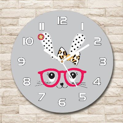 Wanduhr glas rund Kaninchen mit Brille