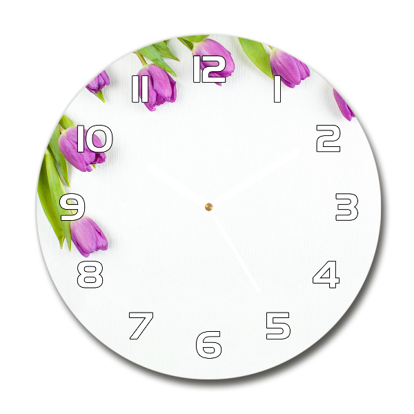 Wanduhr glas rund Lila Tulpen