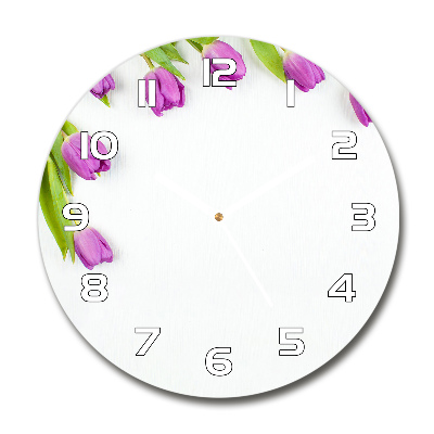 Wanduhr glas rund Lila Tulpen