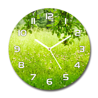 Wanduhr glas rund Grüne Wiese
